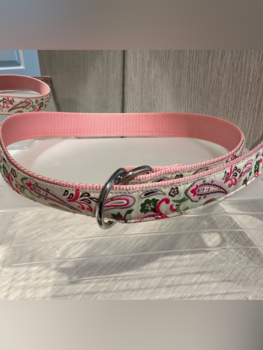 Pink Paisley Webbing Belt with Silver D-Ring